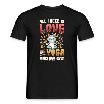 Alles Was Ich Brauche Ist Liebe, Yoga und Katze - Männer T-Shirt - Schwarz - Vorne - AI Model Male 178 light (178cm)