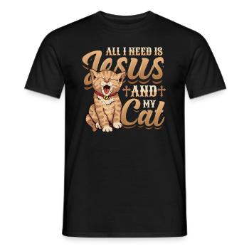 All I need is Jesus and my cat - Men's T-Shirt - black - Front - AI Model Male 178 light (178cm)