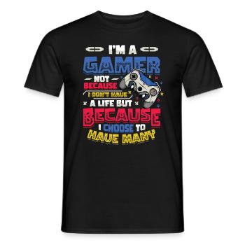 Gamers Have Many Lives Video Games Boys Play - Men's T-Shirt - black - Front - AI Model Male 178 light (178cm)