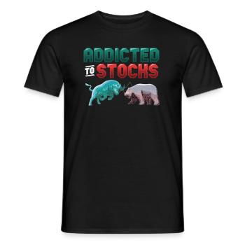 Addicted to Stocks, Bull Bear Stock Market - Men's T-Shirt - black - Front - AI Model Male 178 light (178cm)