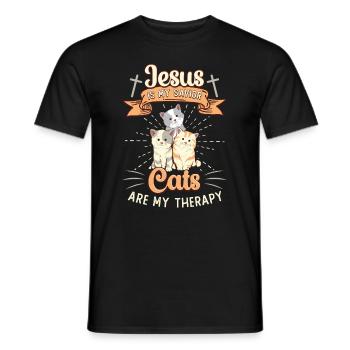 Jesus is my Savior, cats are my therapy - Men's T-Shirt - black - Front - AI Model Male 178 light (178cm)