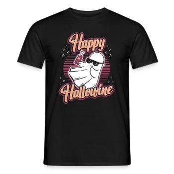 Happy Halloween ghost drinks wine - Men's T-Shirt - black - Front - AI Model Male 178 light (178cm)