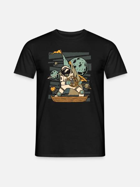 Ein Astronaut, Der Waldhorn Spielt - Männer T-Shirt - Schwarz