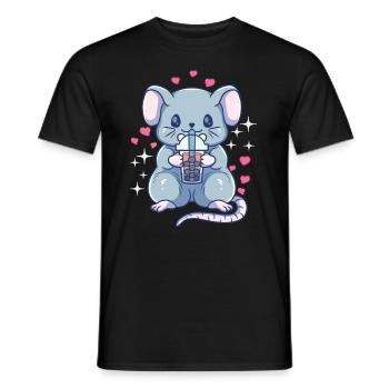 Kawaii Ratte Baby Maus Boba Tee Bubble Tea Mädchen - Männer T-Shirt - Schwarz - Vorne - AI Model Male 178 light (178cm)