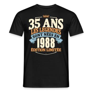 Citation cadeau anniversaire 1988 - 35 ans - T-shirt homme - noir - Devant - AI Model Male 178 light (178cm)