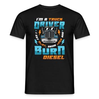 Le chauffeur de camion mange de la viande et boit de la bière - T-shirt homme - noir - Devant - AI Model Male 178 light (178cm)