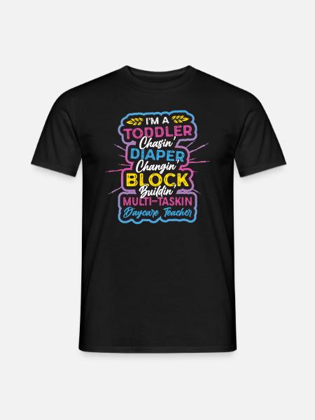 Toddler chases diaper, changing childminder - Men's T-Shirt - black