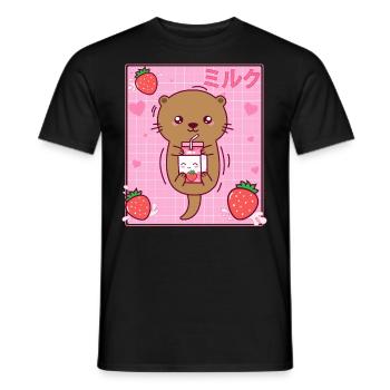 Kawaii Sea Otter Milkberry Milkberry Shake Otaku - T-shirt homme - noir - Devant - AI Model Male 178 light (178cm)