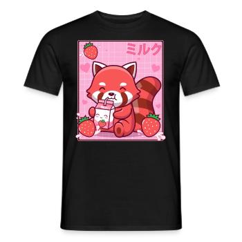 Kawaii Red Panda Erdbeer-Milch-Shake Otaku - Männer T-Shirt - Schwarz - Vorne - AI Model Male 178 light (178cm)