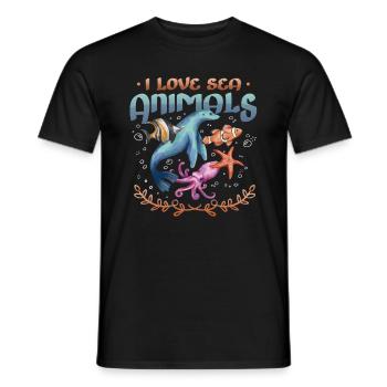Ich Liebe Meerestiere, Herzform - Männer T-Shirt - Schwarz - Vorne - AI Model Male 178 light (178cm)