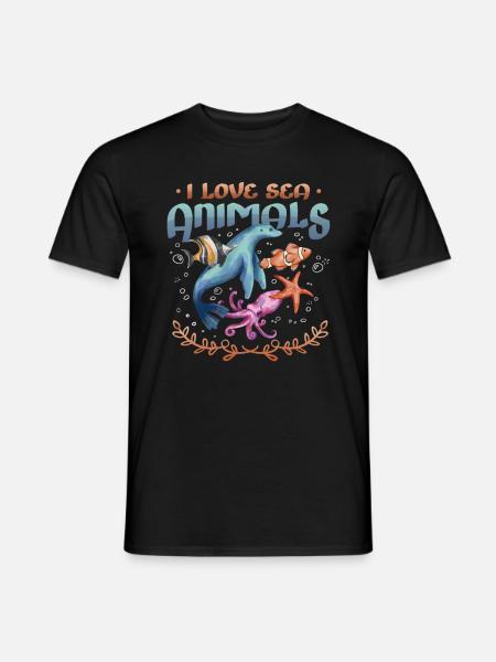 Ich Liebe Meerestiere, Herzform - Männer T-Shirt - Schwarz