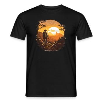 outdoor hiking nature vintage retro sunset holiday - Men's T-Shirt - black - Front - AI Model Male 178 light (178cm)