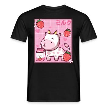 Kawaii Rosa Erdbeere Kuhmilch Shake Otaku Anime - Männer T-Shirt - Schwarz - Vorne - AI Model Male 178 light (178cm)