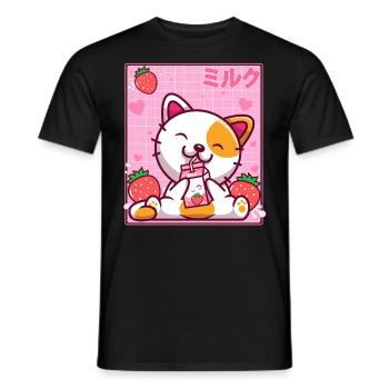 Kawaii Chaton Mignon Cat Fraise Milkberry Shake - T-shirt homme - noir - Devant - AI Model Male 178 light (178cm)