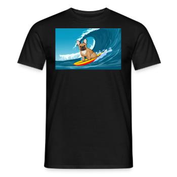 Französische Bulldogge Besitzer Beach Hund Surfing Surfbrett - Männer T-Shirt - Schwarz - Vorne - AI Model Male 178 light (178cm)