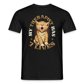 Mon thérapeute a 7 vies, amoureux des chats - T-shirt homme - noir - Devant - AI Model Male 178 light (178cm)