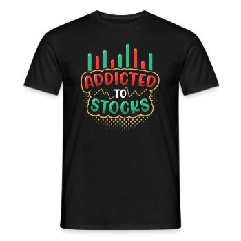 Addicted to stocks, bull bear stock market - Men's T-Shirt - black - Front - AI Model Male 178 light (178cm)