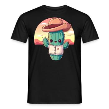 Cactus cowboy kawaii au coucher du soleil - T-shirt homme - noir - Devant - AI Model Male 178 light (178cm)