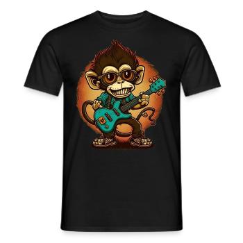 Affe Schimpanse spielt Acousitc Rock Gitarre - Männer T-Shirt - Schwarz - Vorne - AI Model Male 178 light (178cm)