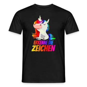 Erkenne die Zeichen - Mittelfinger Einhorn - Männer T-Shirt - Schwarz - Vorne - AI Model Male 178 light (178cm)