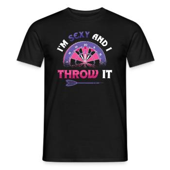 Ik ben sexy en ik gooi een dartpijl - Heren T-shirt - zwart - Voor - AI Model Male 178 light (178cm)