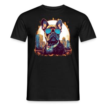 Bouledogue français avec lunettes de soleil - Généré par l’IA - T-shirt homme - noir - Devant - AI Model Male 178 light (178cm)