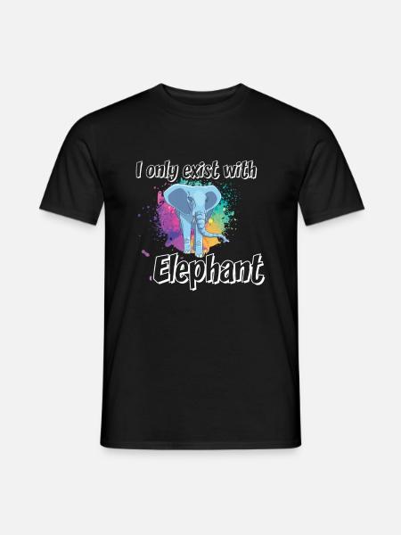 I only exist with elephant - Männer T-Shirt - Schwarz