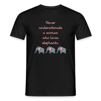 Ne sous-estimez jamais une femme qui aime les éléphants - T-shirt homme - noir - Devant - AI Model Male 178 light (178cm)