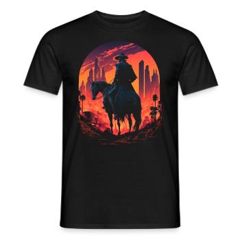 Retropunk Cyber Cowboy - Männer T-Shirt - Schwarz - Vorne - AI Model Male 178 light (178cm)
