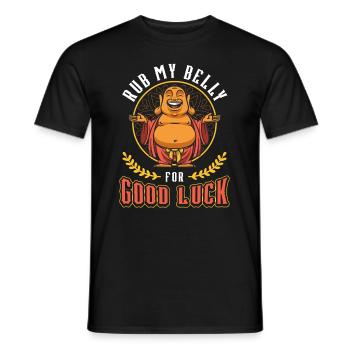 Rub My Belly For Good Luck, Funny Buddha - Men's T-Shirt - black - Front - AI Model Male 178 light (178cm)