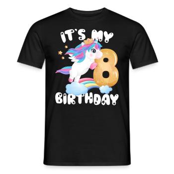 Its My Birthday Girl, Unicorn Birthday 8 Years - Men's T-Shirt - black - Front - AI Model Male 178 light (178cm)