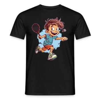 Federball Spielender Junge - Kids Badminton - Männer T-Shirt - Schwarz - Vorne - AI Model Male 178 light (178cm)