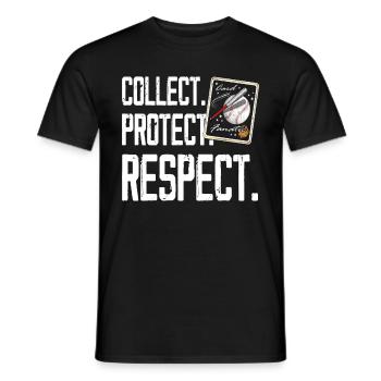 "Collect - Protect - Respect" sports card collector - Men's T-Shirt - black - Front - AI Model Male 178 light (178cm)