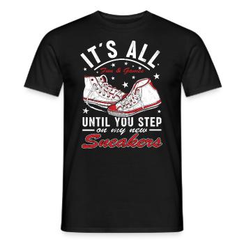 Fan de chaussures « Tu marches sur mes baskets » - T-shirt homme - noir - Devant - AI Model Male 178 light (178cm)