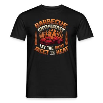 Barbecue enthusiasts. The meat on the grill - Men's T-Shirt - black - Front - AI Model Male 178 light (178cm)