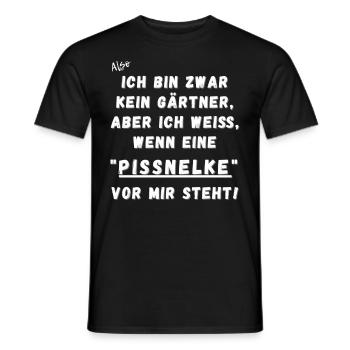 Ich bin zwar kein Gärtner. Nelke vor mir. - Männer T-Shirt - Schwarz - Vorne - AI Model Male 178 light (178cm)