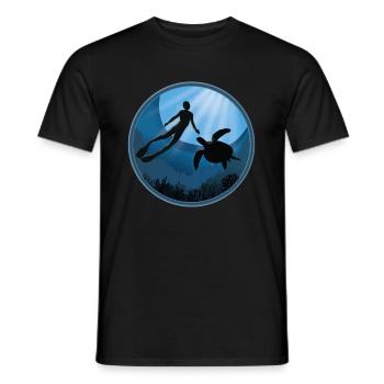 Diver with Sea Turtle - Men's T-Shirt - black - Front - AI Model Male 178 light (178cm)