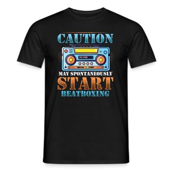 Caution can spontaneously start beatboxing - Men's T-Shirt - black - Front - AI Model Male 178 light (178cm)