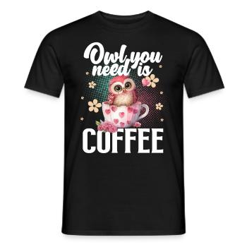 Eule Kaffee - Männer T-Shirt - Schwarz - Vorne - AI Model Male 178 light (178cm)