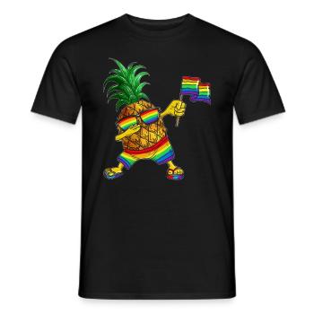 Pineapple Wears Flag, Glasses, Clothes, Rainbow Color - Men's T-Shirt - black - Front - AI Model Male 178 light (178cm)