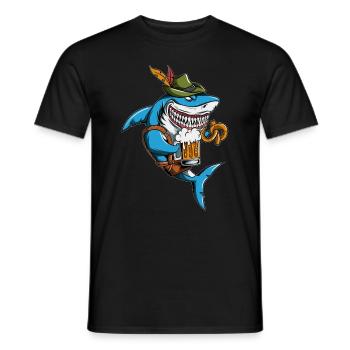Village Festival, Holiday, Beer, Drinking, Shark, Traditional Costume Outfit - Men's T-Shirt - black - Front - AI Model Male 178 light (178cm)