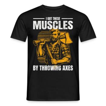Muscle-Forged Mastery: Lumberjack's Axe Throwing - Men's T-Shirt - black - Front - AI Model Male 178 light (178cm)