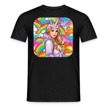Jolie fille d’anime avec un sweat à capuche licorne - T-shirt homme - noir - Devant - AI Model Male 178 light (178cm)