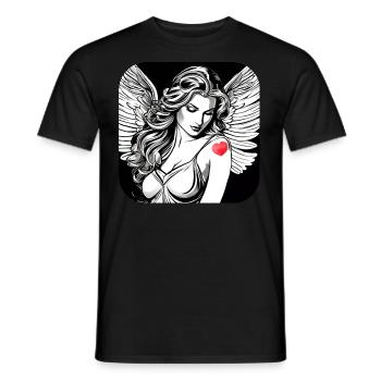 Sad angel with heart tattoo - Men's T-Shirt - black - Front - AI Model Male 178 light (178cm)