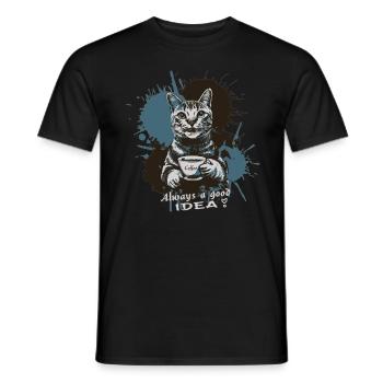 Chat avec du café, le café est toujours une bonne idée - T-shirt homme - noir - Devant - AI Model Male 178 light (178cm)