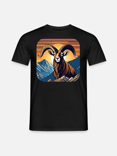 Stolzer Steinbock mit Alpen Panorama - Männer T-Shirt - Schwarz
