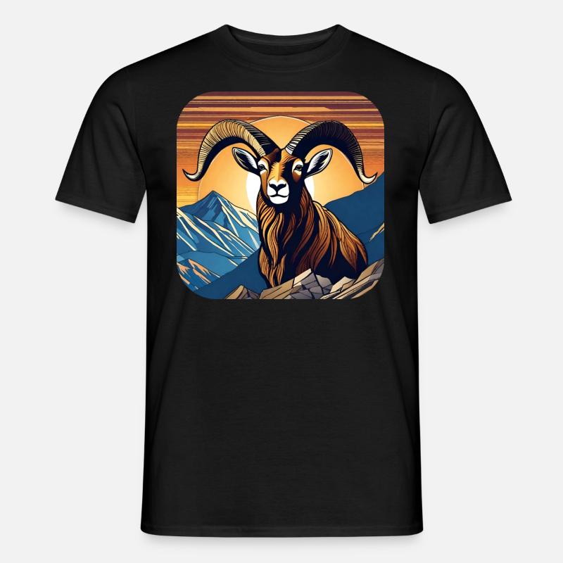 Stolzer Steinbock mit Alpen Panorama - Männer T-Shirt - Schwarz