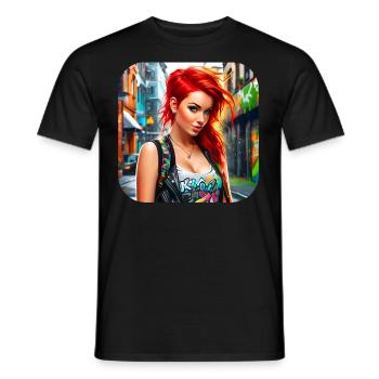 Cool Irish redhead girl - Men's T-Shirt - black - Front - AI Model Male 178 light (178cm)