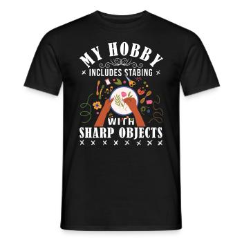 La couture croisée, mon passe-temps est la couture - T-shirt homme - noir - Devant - AI Model Male 178 light (178cm)