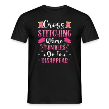 Aiguille à broder au point de croix, points amusants - T-shirt homme - noir - Devant - AI Model Male 178 light (178cm)